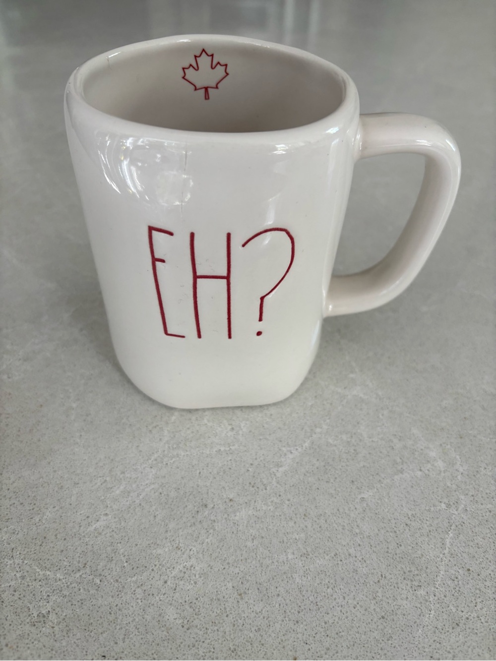 Rae Dunn "EH?" Canada Red Lettering Maple Leaf Coffee Mug AS-IS / Display Only"